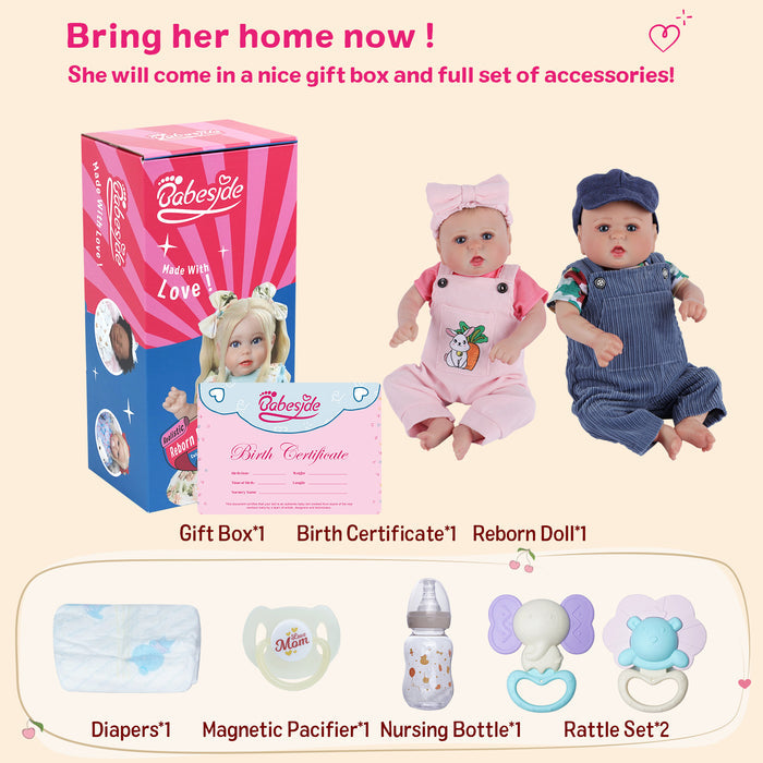 Babeside Bailyn 20'' Realistic Reborn Baby Girl Boy Doll Blue Eyes Twins Lovely Awake