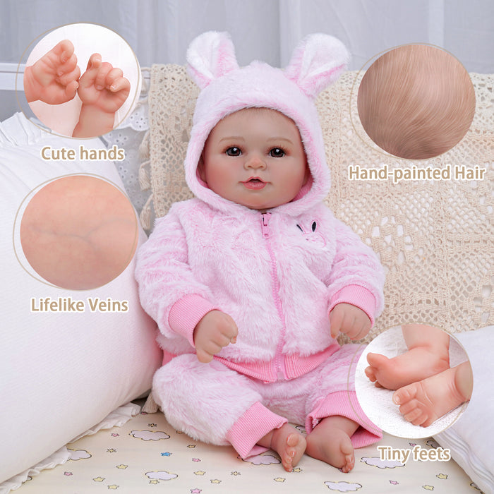 Babeside Becky 20'' Realistic Reborn Baby Doll Girl Awake Winter Lovely Pink Bunny