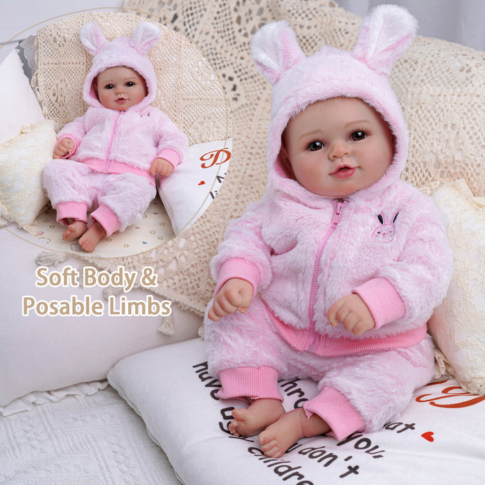 Babeside Becky 20'' Realistic Reborn Baby Doll Girl Awake Winter Lovely Pink Bunny