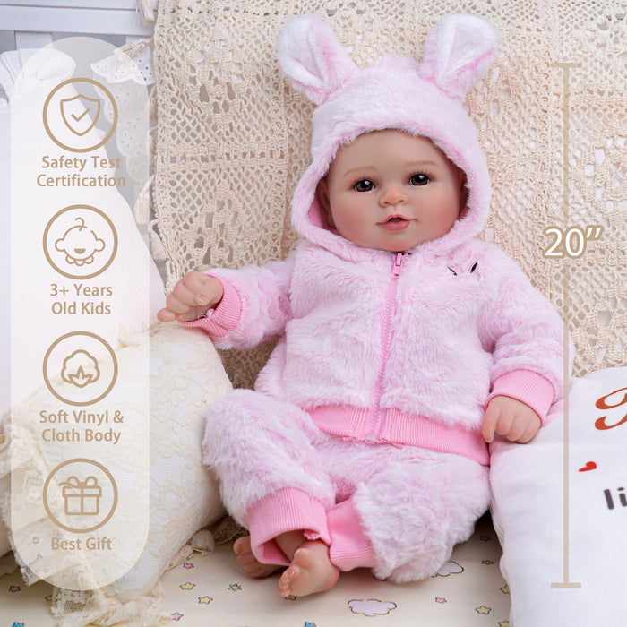 Babeside Becky 20'' Realistic Reborn Baby Doll Girl Awake Winter Lovely Pink Bunny