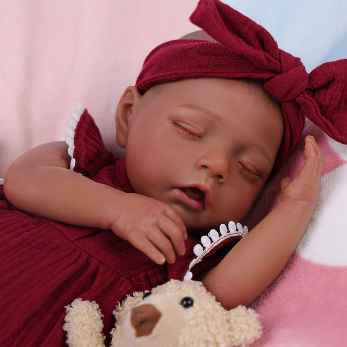 Babeside Bella 20'' Realistic Reborn Baby Doll Girl African American Sleeping Lovely Burgundy Red