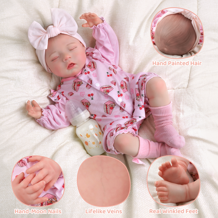 Babeside Bella 20'' Realistic Reborn Baby Doll Sleeping Girl Cherry Cake Dessert Pink Lovely