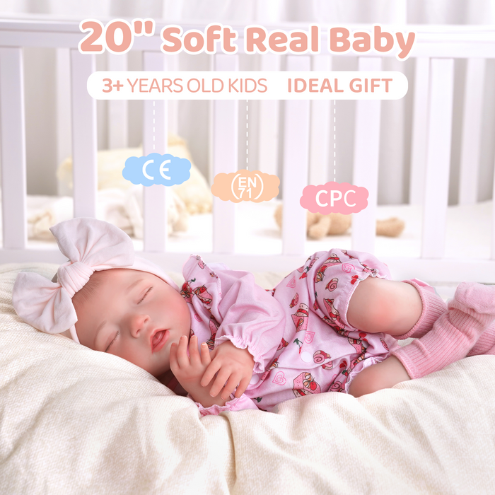 Babeside Bella 20'' Realistic Reborn Baby Doll Sleeping Girl Cherry Cake Dessert Pink Lovely