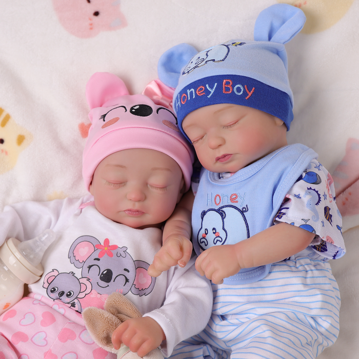 Babeside Beta & Reta 17" Realistic Reborn Baby Dolls Girl Boy Sleeping Twins Adorable Pink Blue With Heartbeat Coos And Breath