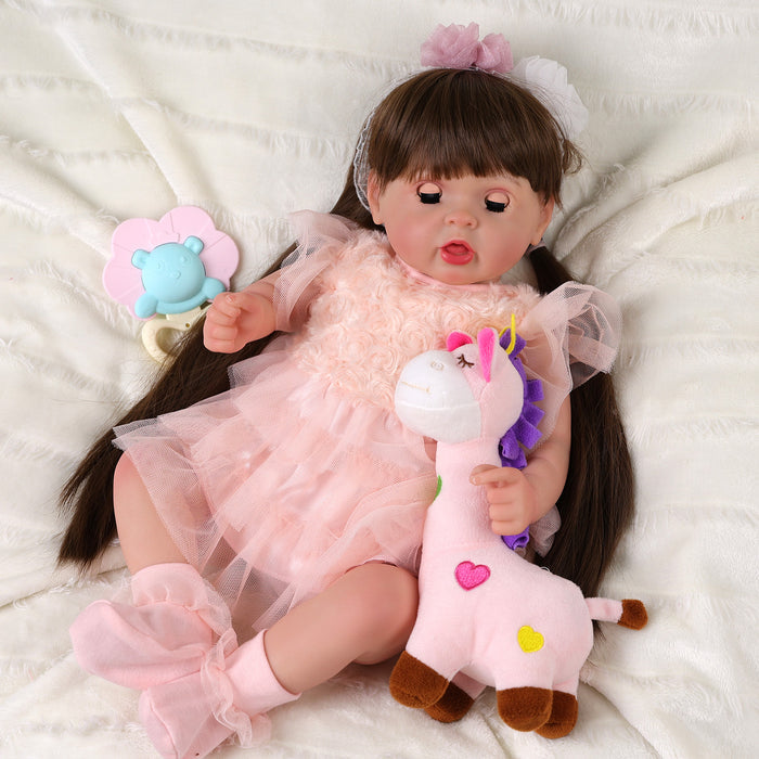 Babeside Brenda 20'' Reborn Baby Dolls Girl Open & Close Eyes Beautiful Long Brown Hair Asleep & Awake