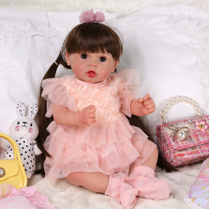 Babeside Brenda 20'' Reborn Baby Dolls Girl Open & Close Eyes Beautiful Long Brown Hair Asleep & Awake
