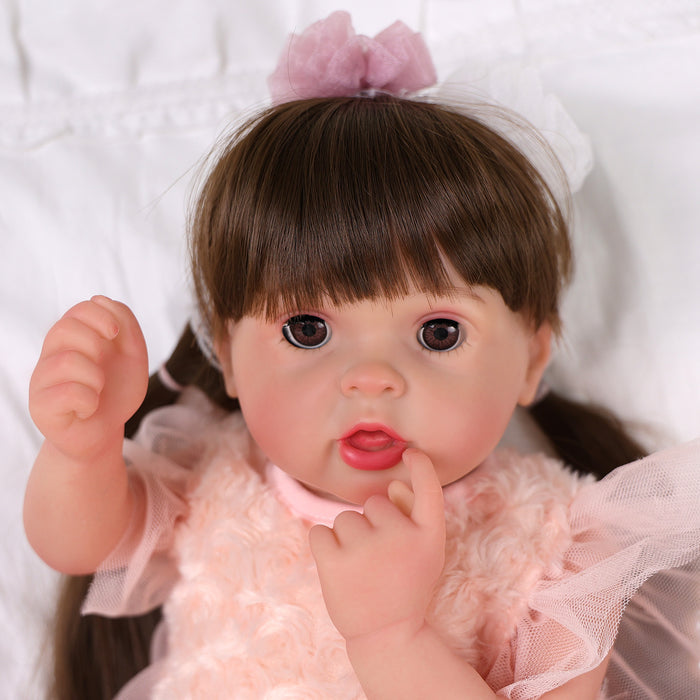Babeside Brenda 20'' Reborn Baby Dolls Girl Open & Close Eyes Beautiful Long Brown Hair Asleep & Awake
