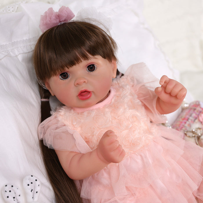 Babeside Brenda 20'' Reborn Baby Dolls Girl Open & Close Eyes Beautiful Long Brown Hair Asleep & Awake