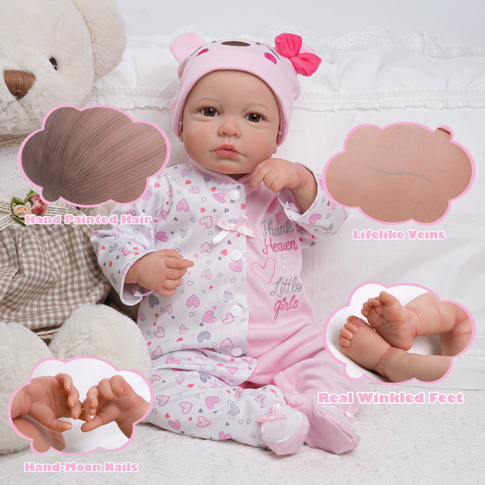 Babeside Carina 20'' Realistic Reborn Baby Doll Girl Lovely Hearts Pink Awake
