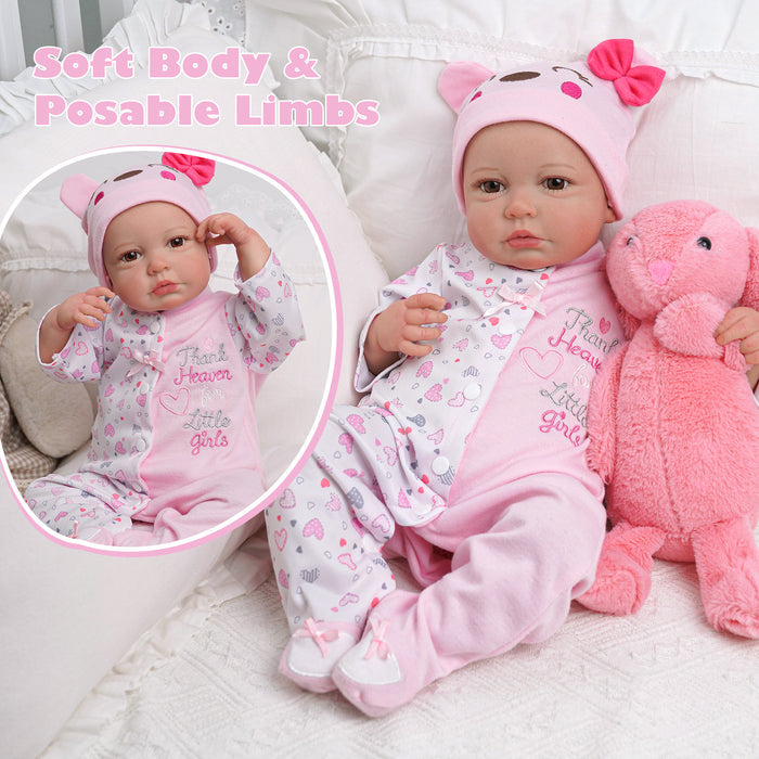 Babeside Carina 20'' Realistic Reborn Baby Doll Girl Lovely Hearts Pink Awake