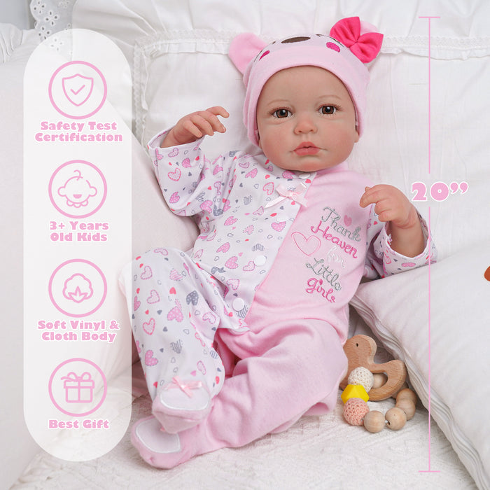 Babeside Carina 20'' Realistic Reborn Baby Doll Girl Lovely Hearts Pink Awake