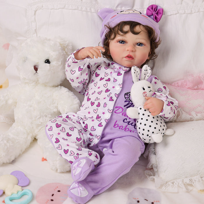 Babeside Casse 20" Reborn Baby Doll Infant Baby Girl Lovely Hearts Awake Purple With Heartbeat Coos And Breath