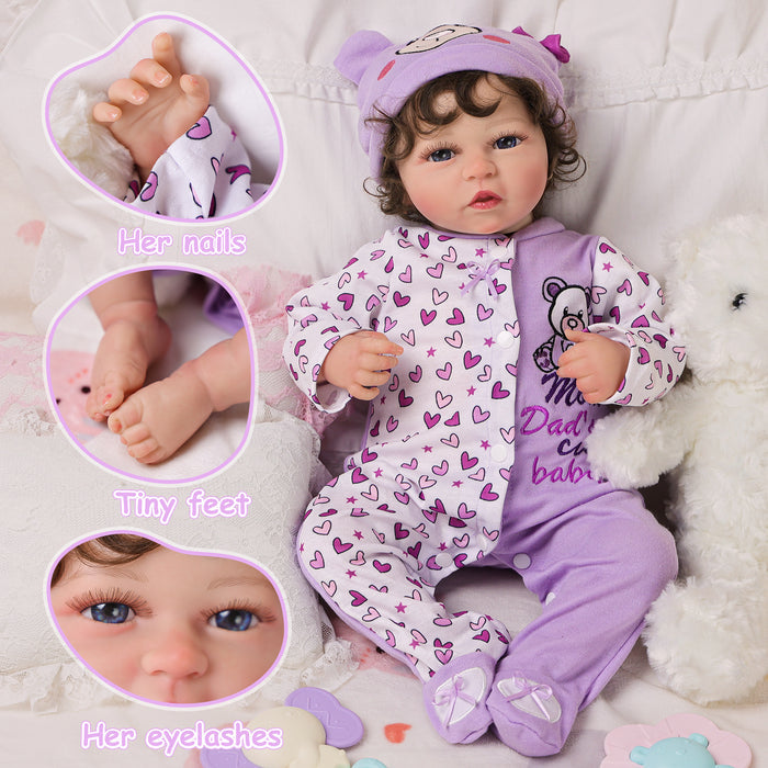 Babeside Casse 20" Reborn Baby Doll Infant Baby Girl Lovely Hearts Awake Purple