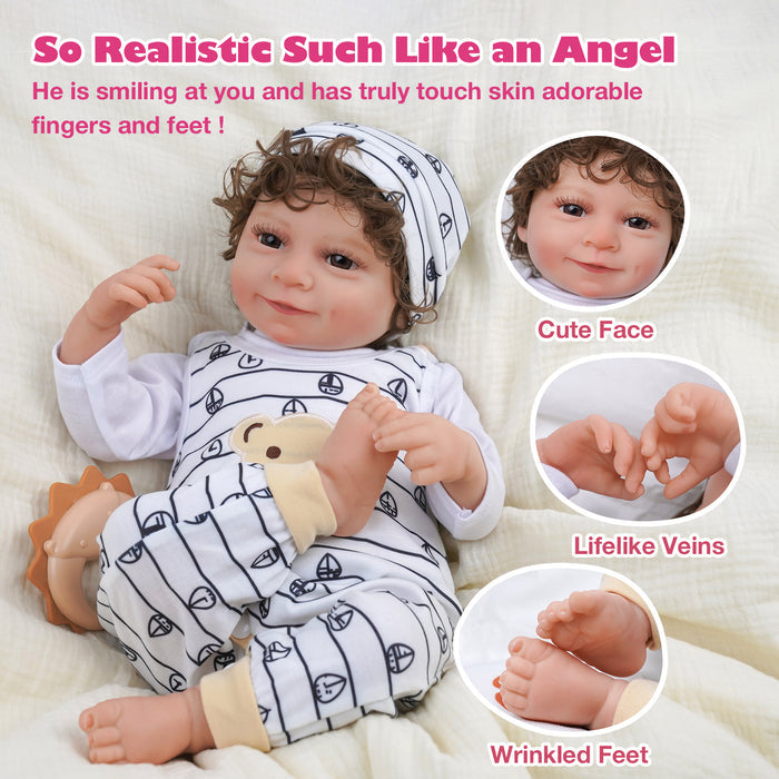 Babeside Cayle 20'' Realistic Reborn Infant Baby Doll Boy Awake Brown Eyes Lovely Bear Smiling