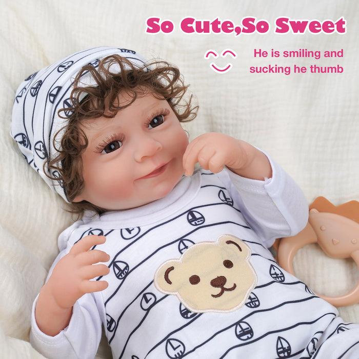Babeside Cayle 20'' Realistic Reborn Infant Baby Doll Boy Awake Brown Eyes Lovely Bear Smiling