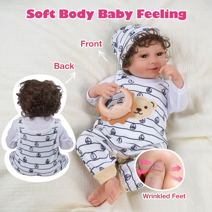Babeside Cayle 20'' Realistic Reborn Infant Baby Doll Boy Awake Brown Eyes Lovely Bear Smiling