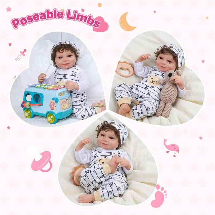 Babeside Cayle 20'' Realistic Reborn Infant Baby Doll Boy Awake Brown Eyes Lovely Bear Smiling