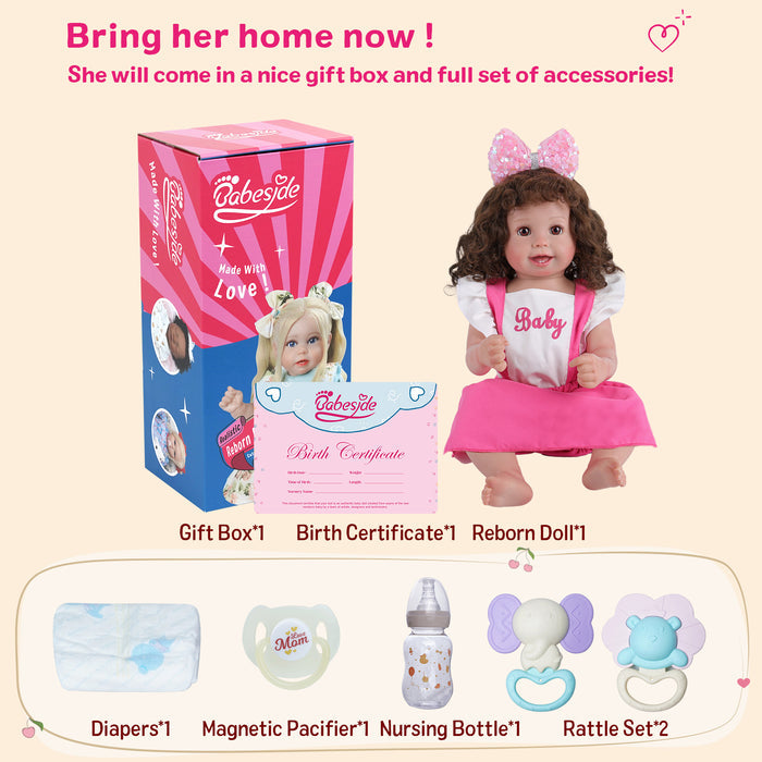 Babeside Cherry 20'' Realistic Reborn Baby Doll Lifelike Baby Adorable Girl Beautiful Pink