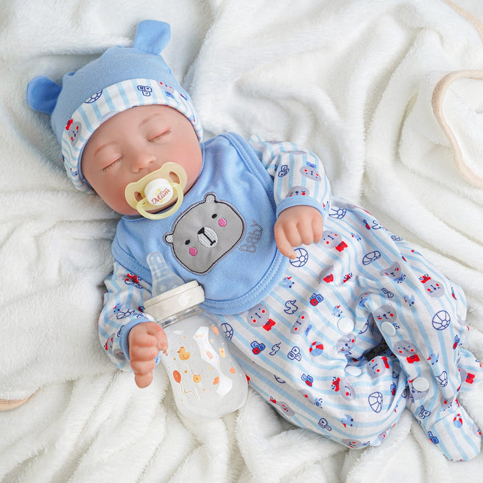 Babeside Connie 20'' Realistic Reborn Blue Bear Boy Doll with Heartbeat Coos and Breath