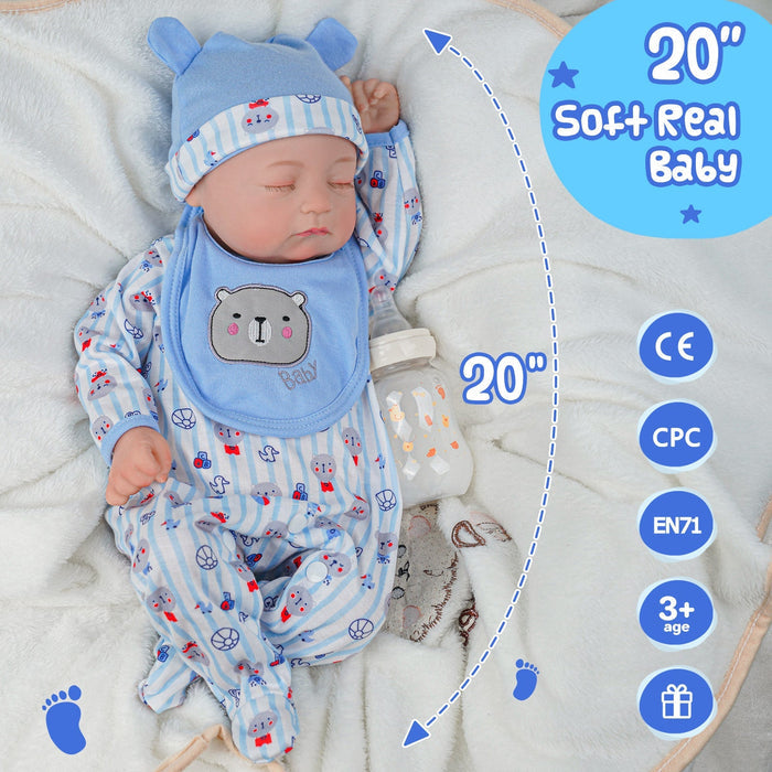 Babeside Connie 20'' Realistic Reborn Blue Bear Boy Doll with Heartbeat Coos and Breath