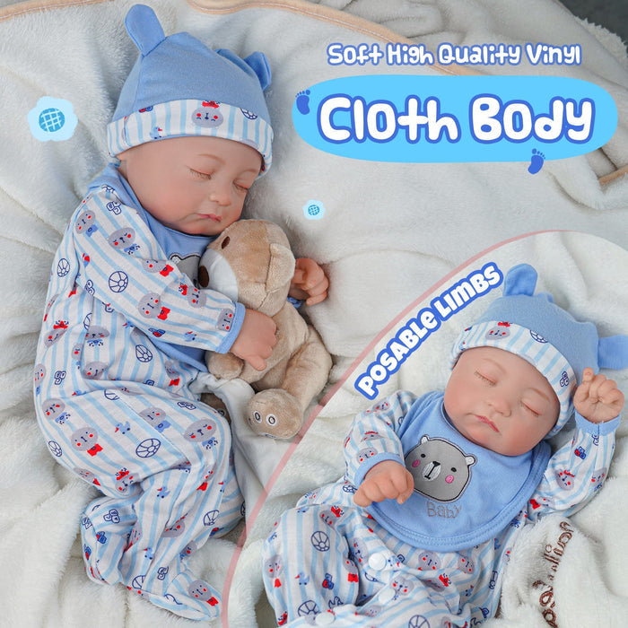 Babeside Connie 20'' Realistic Reborn Blue Bear Boy Doll with Heartbeat Coos and Breath