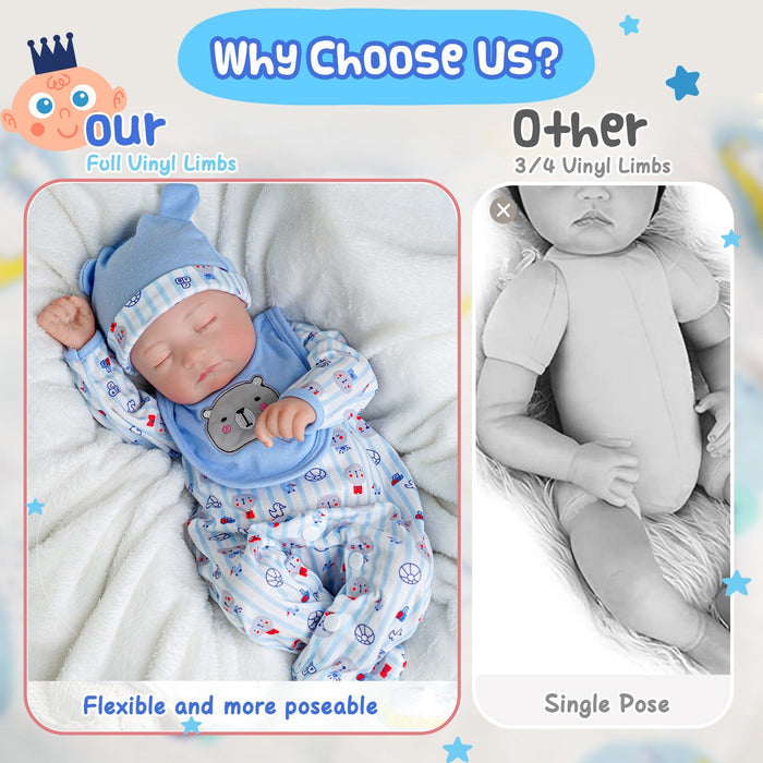 Babeside Connie 20'' Realistic Reborn Blue Bear Boy Doll with Heartbeat Coos and Breath