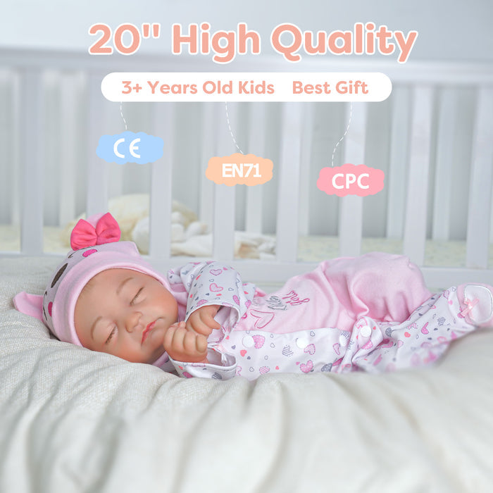 Babeside Connie 20'' Realistic Reborn Girl Baby Doll Sleeping Pink Lovely Hearts Sweet