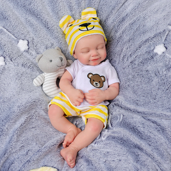 Babeside Cookie 16'' Full Silicone Reborn Baby Doll Girl Asleep Cute Bear Yellow