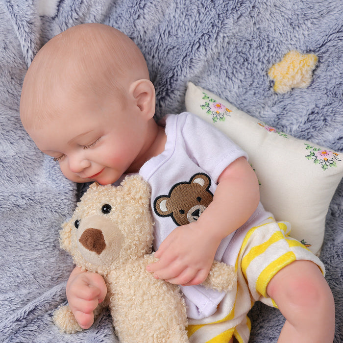Babeside Cookie 16'' Full Silicone Reborn Baby Doll Girl Asleep Cute Bear Yellow