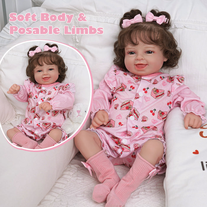 Babeside Coral 20'' Reborn Infant Baby Girl Smiling Awake Sweet Cherry Cake Pink