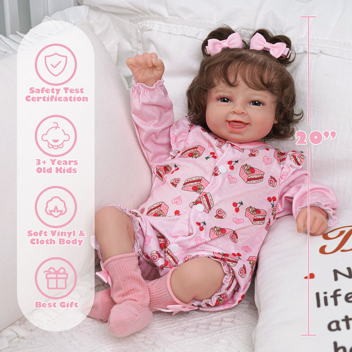 Babeside Coral 20'' Reborn Infant Baby Girl Smiling Awake Sweet Cherry Cake Pink