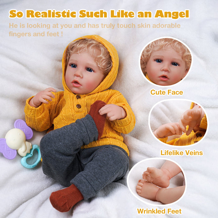 Babeside Daimon 20" Realistic Reborn Baby Dolls Lovely Awake Boy Mango Yellow