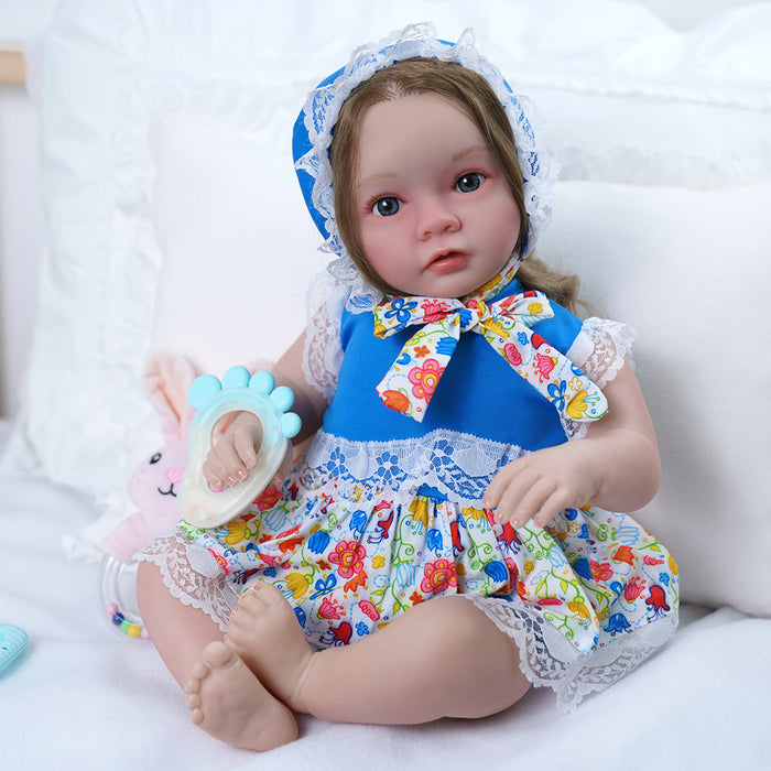 Babeside Daisy 20'' Awake Reborn Baby Doll Girl The Idyllic Princess with Long Brown Hair Looks Real