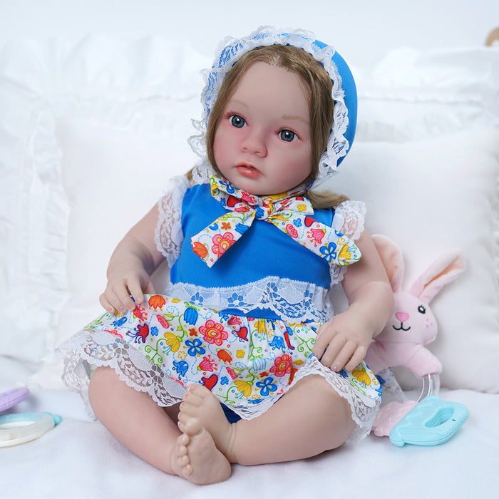 Babeside Daisy 20'' Awake Reborn Baby Doll Girl The Idyllic Princess with Long Brown Hair Looks Real