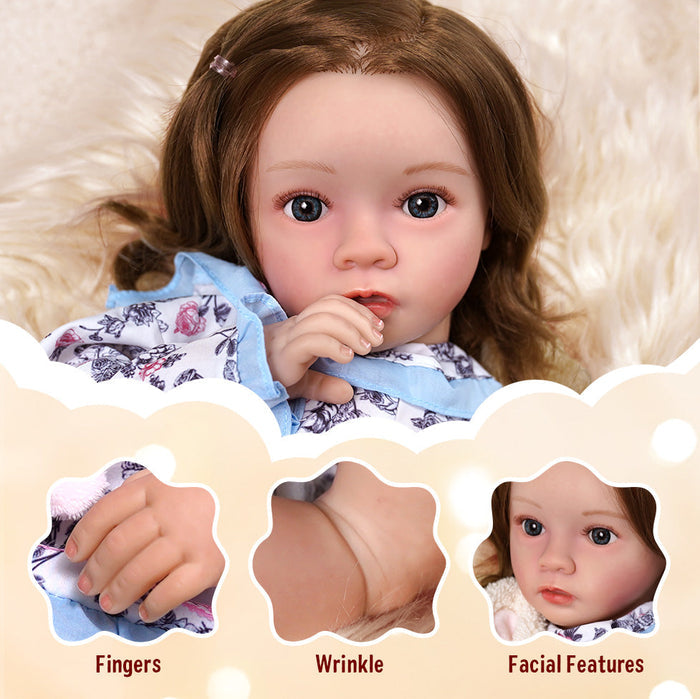 Babeside Daisy 20'' Cutest Realistic Reborn Baby Doll Girl with Long Brown Hair