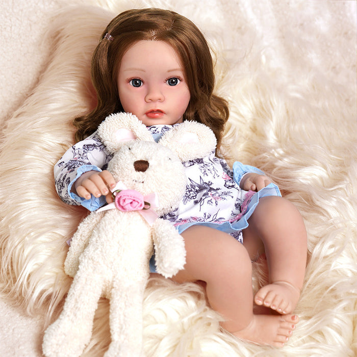 Babeside Daisy 20'' Cutest Realistic Reborn Baby Doll Girl with Long Brown Hair