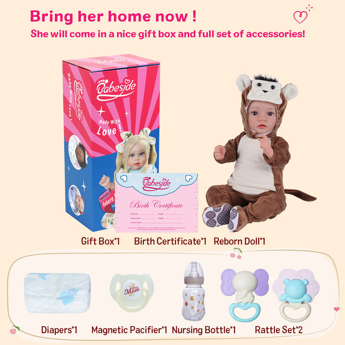 Babeside Daisy 20'' Reborn Baby Doll Girl Awake Lifelike Lovely Cute Monkey