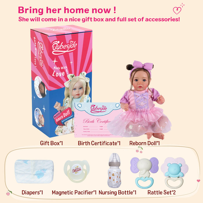 Babeside Daisy 20'' Reborn Baby Doll Girl Awake Princess Purple And Pink