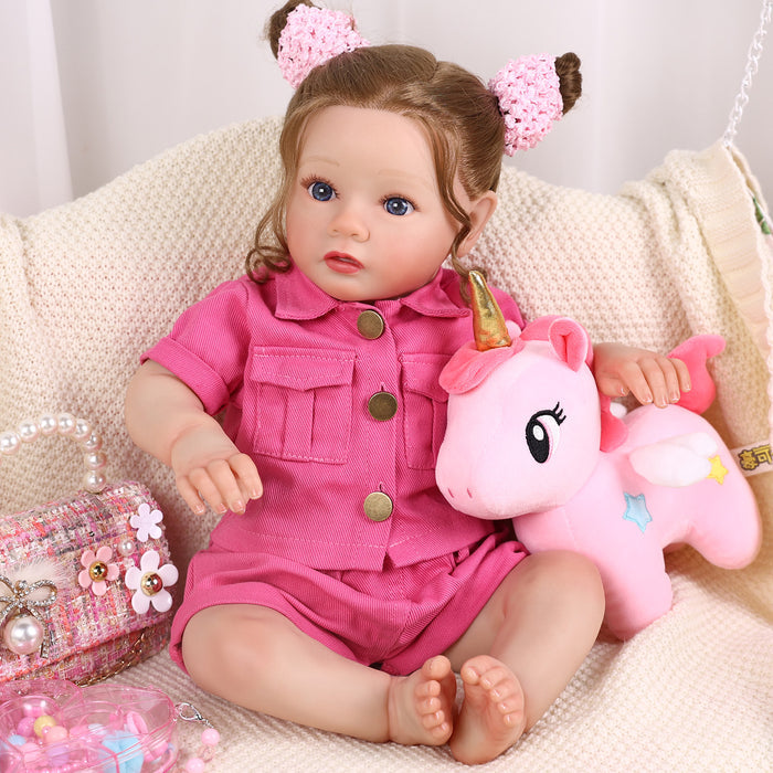 Babeside Daisy 20'' Reborn Baby Doll Sweet Princess Long Brown Hair Girl
