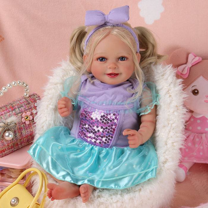 Babeside Doreen 20'' Realistic Reborn Baby Doll Smiling Girl Purple Shiny Dress