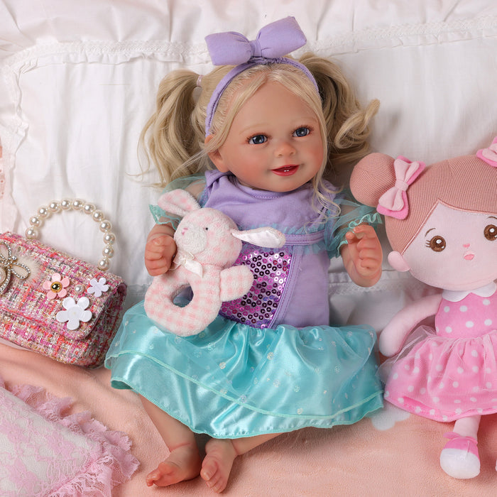 Babeside Doreen 20'' Realistic Reborn Baby Doll Smiling Girl Purple Shiny Dress
