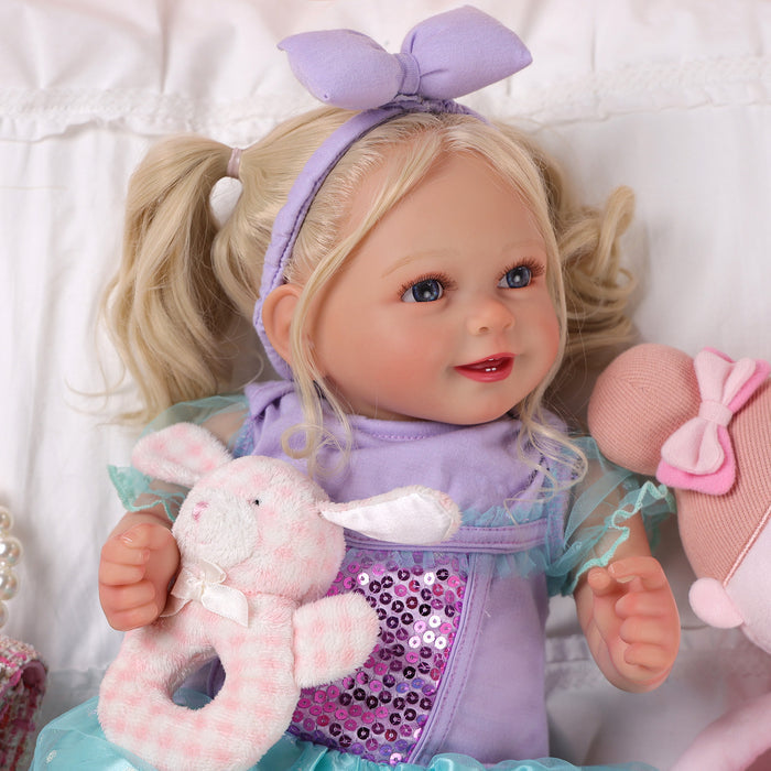 Babeside Doreen 20'' Realistic Reborn Baby Doll Smiling Girl Purple Shiny Dress