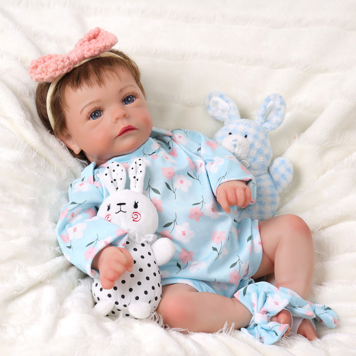Babeside Fido 17'' Realistic Reborn Baby Doll Blue Eyes Awake Girl with Blue Crawl Suit
