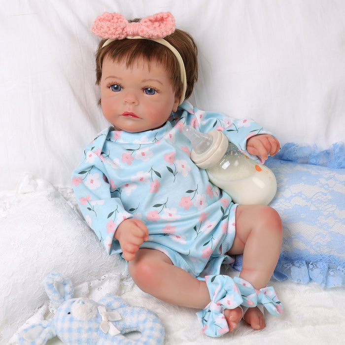 Babeside Fido 17'' Realistic Reborn Baby Doll Blue Eyes Awake Girl with Blue Crawl Suit
