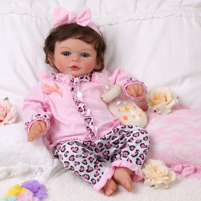 Babeside Jenna 17'' Reborn Baby Doll Brown Eyes Lovely Hearts Girl with Heartbeat Coos and Breath