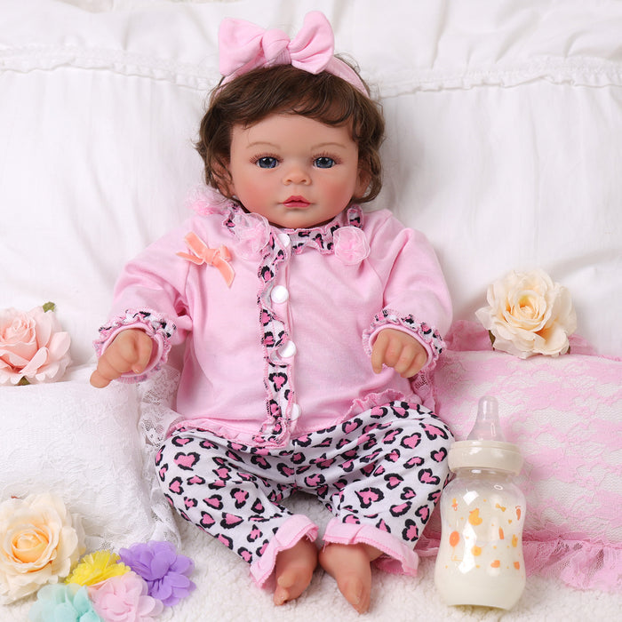 Babeside Jenna 17'' Reborn Baby Doll Brown Eyes Lovely Hearts Girl with Heartbeat Coos and Breath