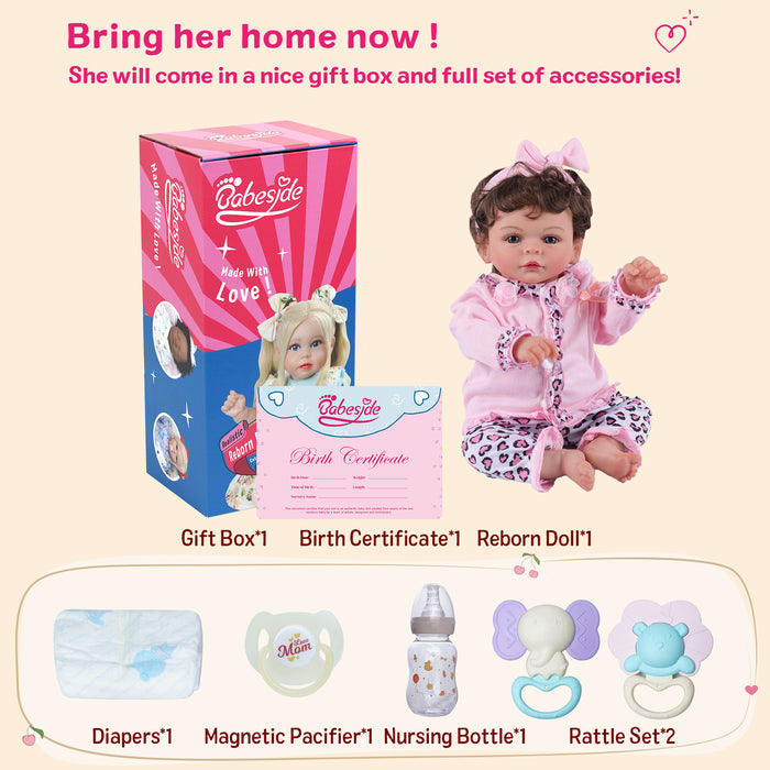 Babeside Jenna 17'' Reborn Baby Doll Brown Eyes Lovely Hearts Girl with Heartbeat Coos and Breath