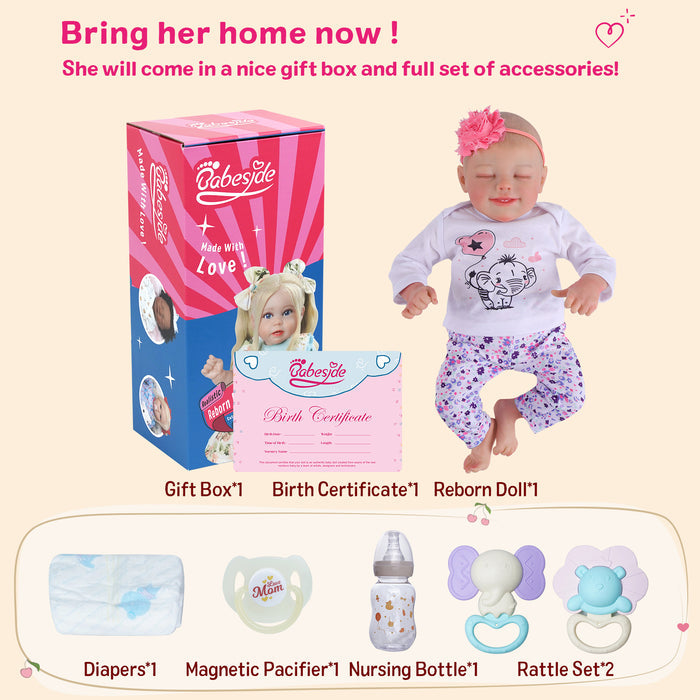 Babeside Jules 17'' Reborn Baby Doll Lifelike Sleeping Girl Lovely Elephant Flowers