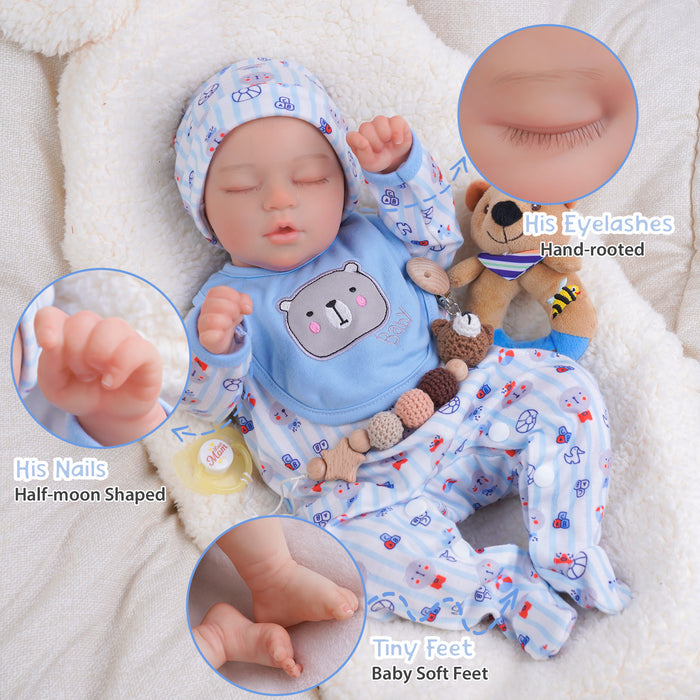 Babeside Kay 17" Realistic Reborn Baby Dolls Infant Lifelike Adorable Boy Blue Bear