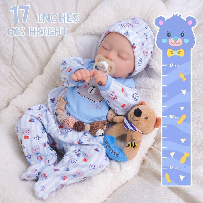 Babeside Kay 17" Realistic Reborn Baby Dolls Infant Lifelike Adorable Boy Blue Bear